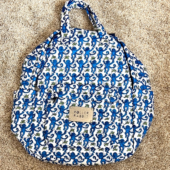 Roller Rabbit Handbags - Roller Rabbit Quilted Blue Monkey Backpack